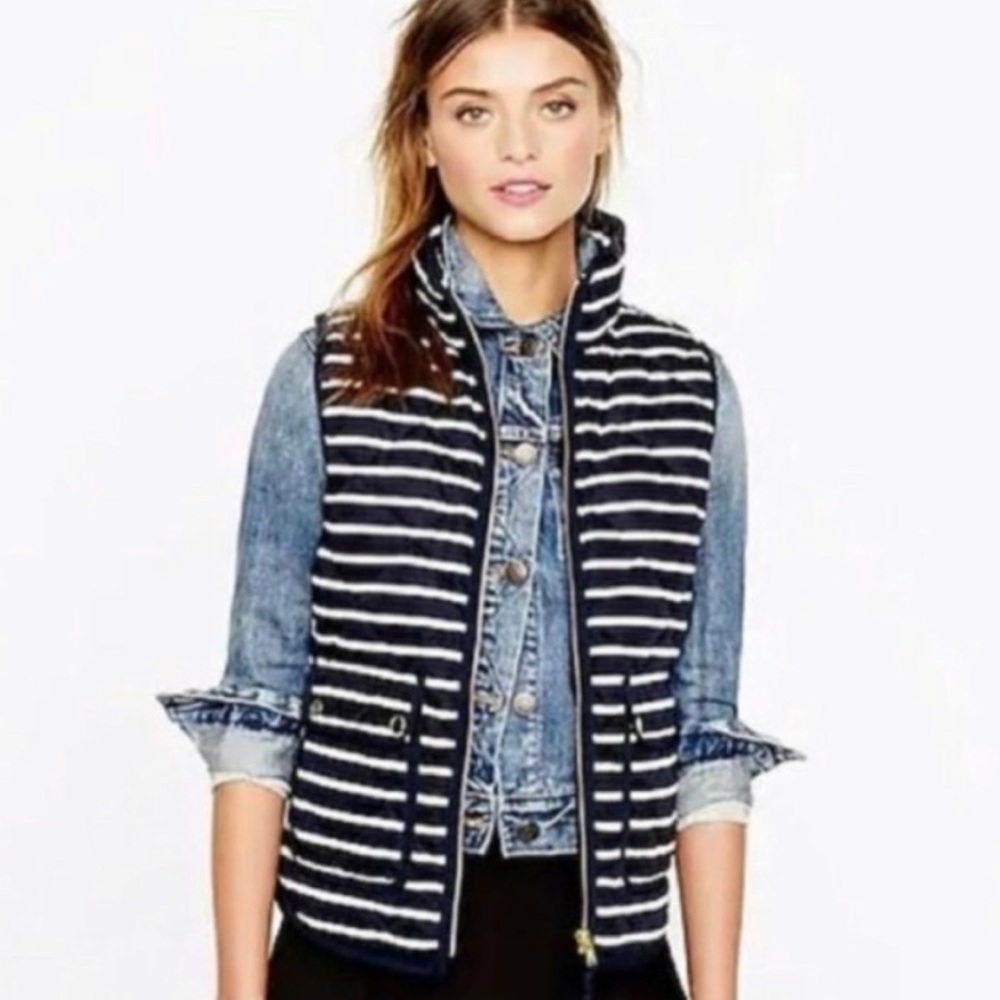J.Crew striped navy and white puff vest